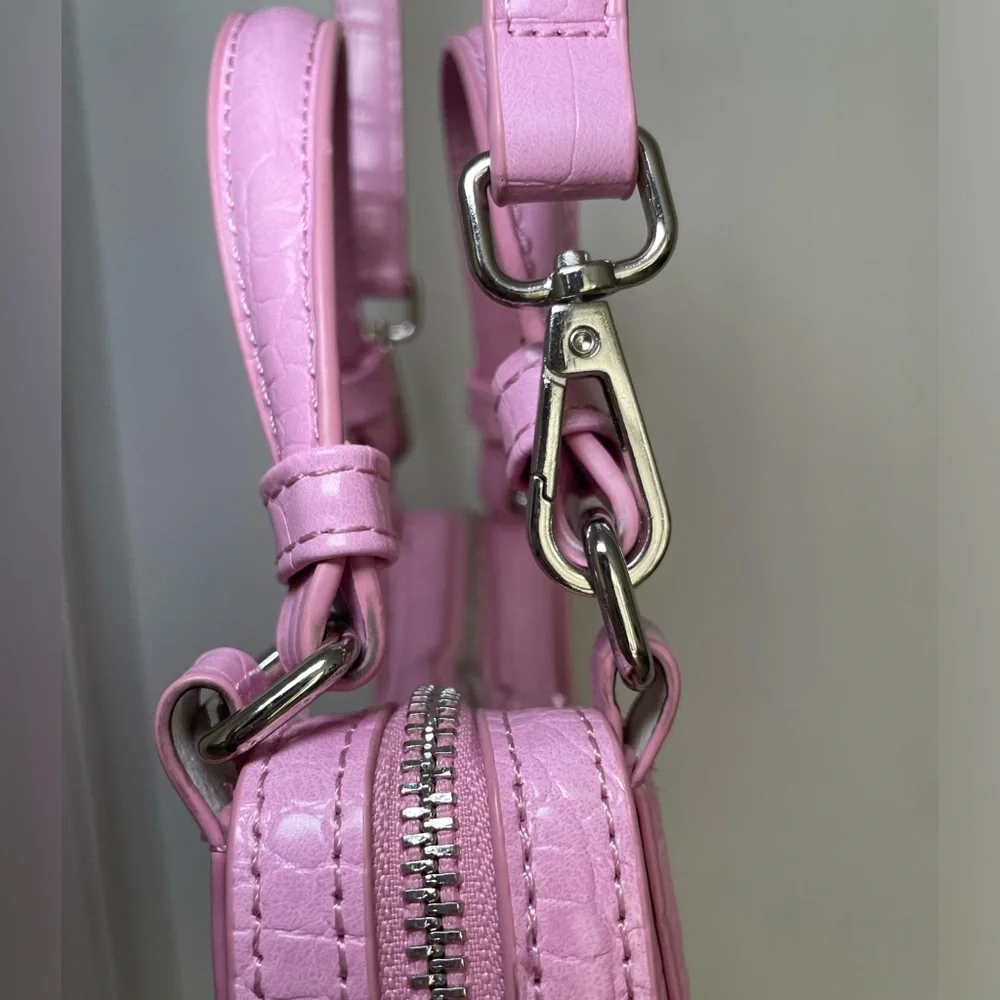 Zara Croc Embossed Top Handle Bag with Strap Pink Silver - Picture 11 of 16